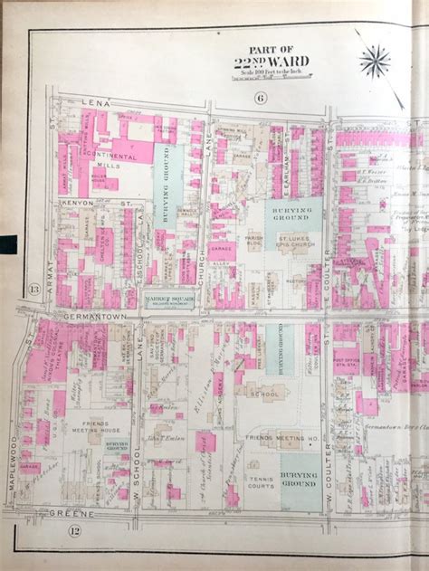 Germantown Map, Original 1923 Philadelphia Atlas Map, Hand Colored ...