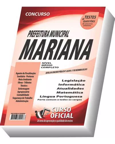 Apostila Prefeitura De Mariana N Vel M Dio Mercadolivre