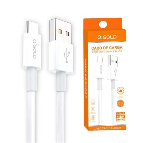 Cabo USB Para Tipo C Branco 1 Metro 4 8A A Gold