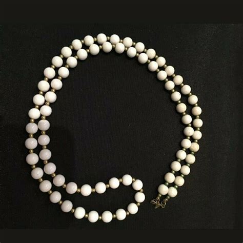 Vintage Monet 30” White Gold Round Beaded Necklace Gem