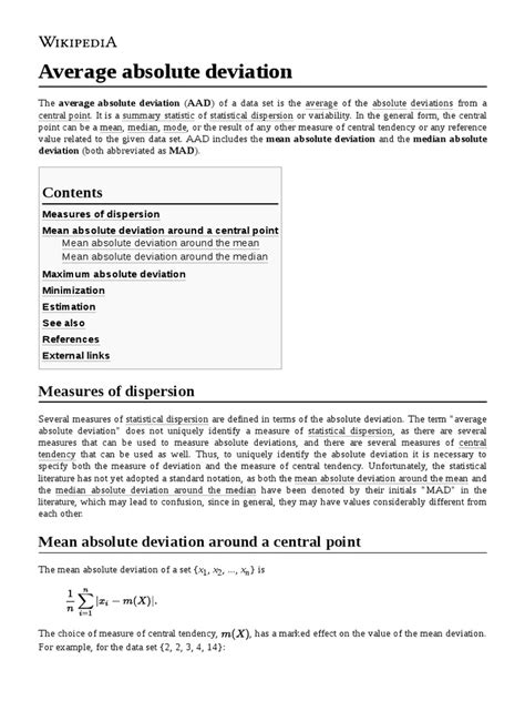 Average Absolute Deviation: Deviation (Both Abbreviated As MAD) | PDF | Median | Estimator