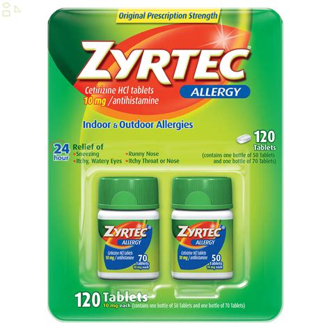 Zyrtec 24 Hour Allergy Relief Antihistamine Cetirizine Hcl 10 Mg 120