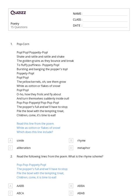 50 Poetry Worksheets For 5th Grade On Quizizz Free And Printable