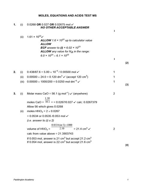 Moles Equations And Acids Pdf Mole Unit Acid