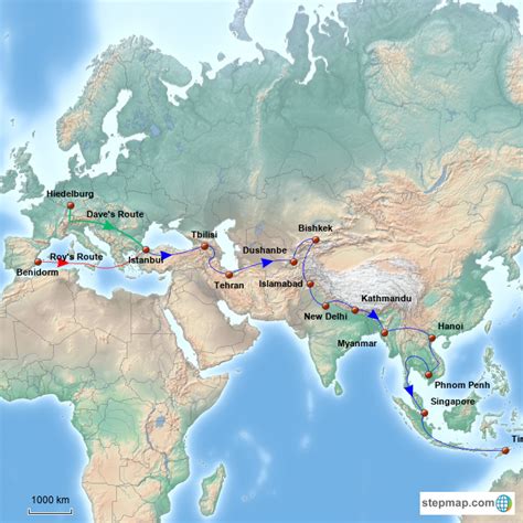 StepMap - Route to Asia - Landkarte für Germany