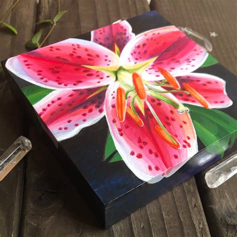 Original Stargazer Lily Acrylic Painting 4x4 - Etsy