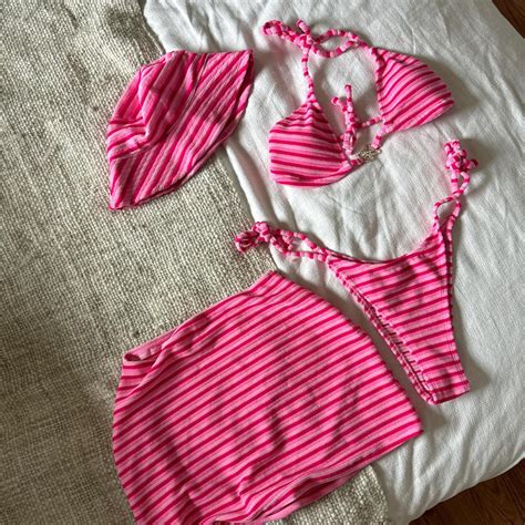 Matching Bikini Set With Hat And Skirt Size XS Depop