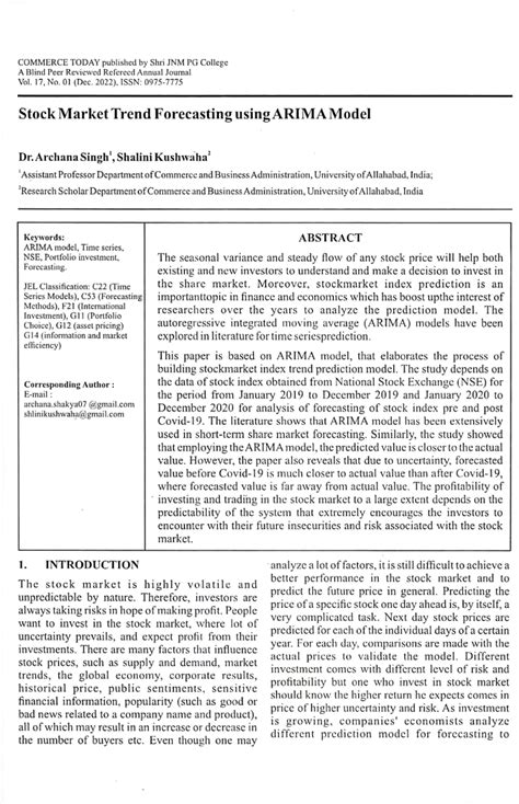 Pdf Stock Market Trend Forecasting Using Arima Model