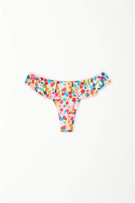 Braguita de bikini brasileña de corte alto y redondeado con flores de acuarela Corte brasileño