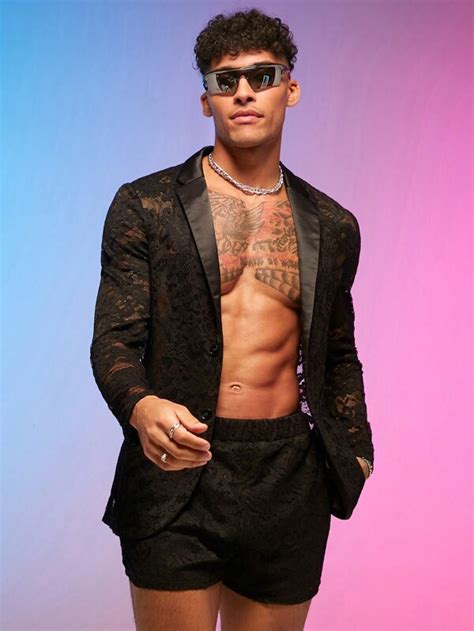 Manfinity Fever City Men Floral Lace Blazer Shorts Shein Usa