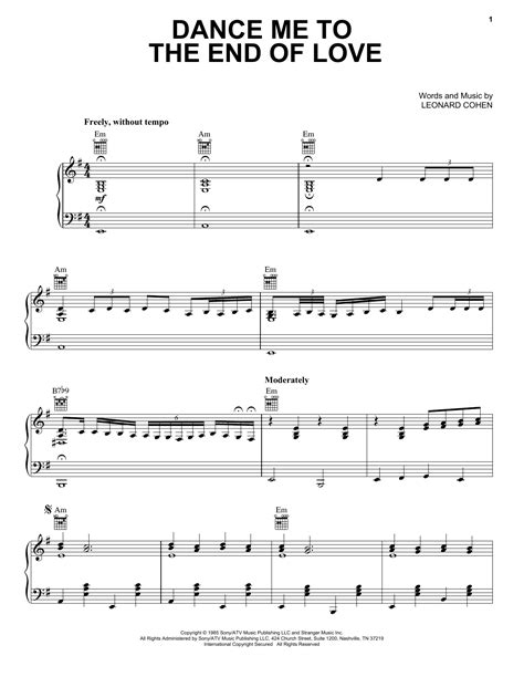 Dance Me To The End Of Love By Leonard Cohen Sheet Music For Piano