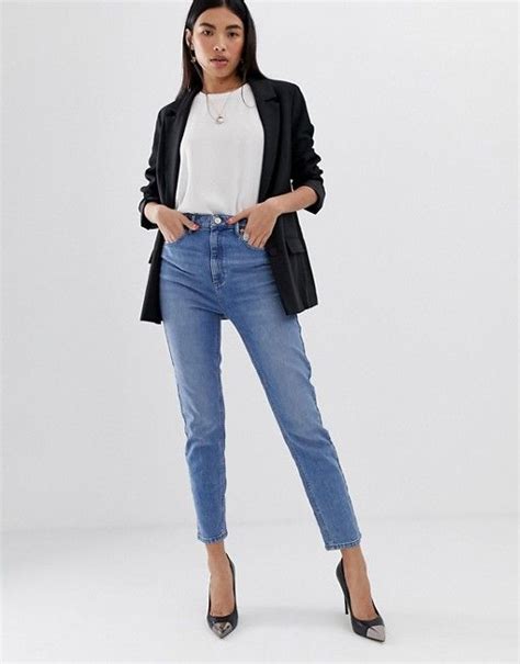 Asos Design High Rise Farleigh Slim Mom Jeans In Light Stone Wash Asos