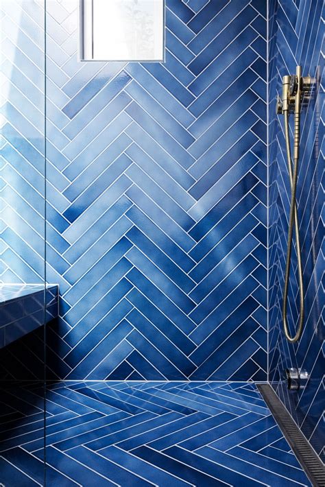 Amazing Blue Shower Made With Made A Mano Cristalli Lava Stone Tiles