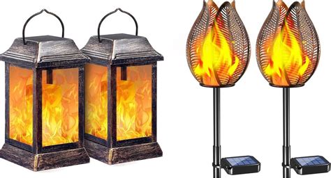 TomCare Solar Lights Metal Flickering Flame Solar Lights Amazon