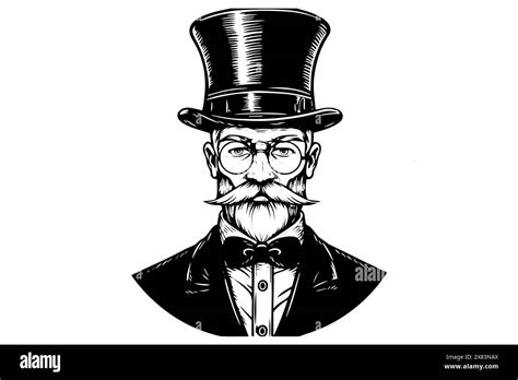 Classic Portrait Of A Victorian Gentleman In Engraved Style Vector Illustration Stock Vector