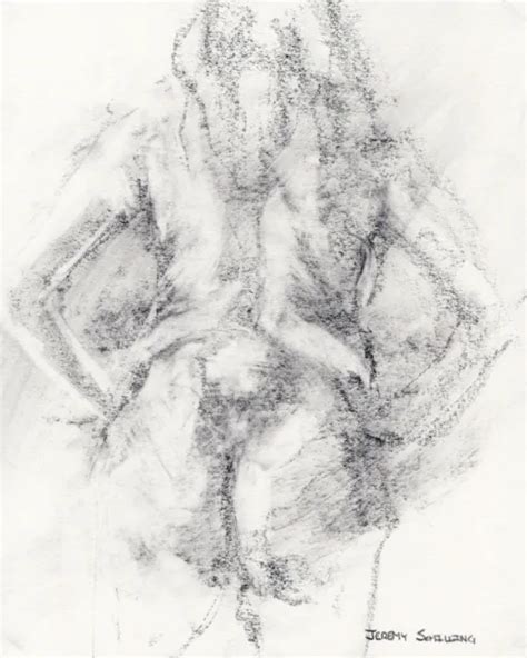 Female Nude Original Graphite Drawing Naked Woman Figure Back Hands On