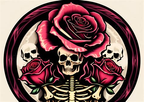 Skull And Roses Tattoo Vintage Print Vampire Ai Artwork Background