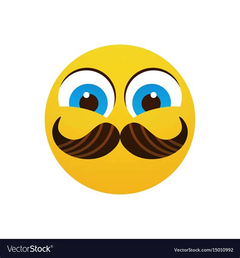 Yellow smiling cartoon face wear mustache positive