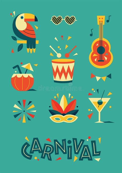 Happy Carnival Colorful Geometric Design Rio Carnival Poster In Retro