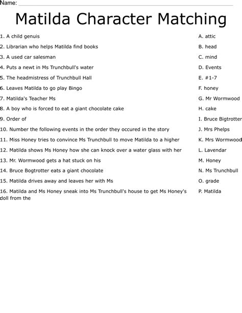 Matilda Character Matching Worksheet Wordmint