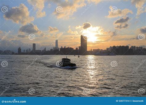 Victoria Harbor Of Hong Kong At Sunset Stock Photo Image Of China