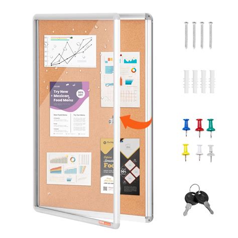 Vevor 36x24 Enclosed Cork Board With Aluminum Frame Lockable Bulletin