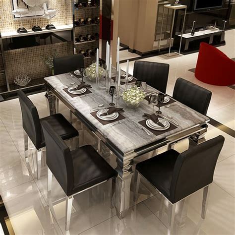 Luxury European Modern Square Marble Dining Table Set 6 Chairs 8 Seater Dining Interior