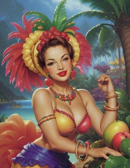 Carmen Miranda With Her Fruit Turban On A Island Oasis Chica Chica Boom Chic Early 1940s