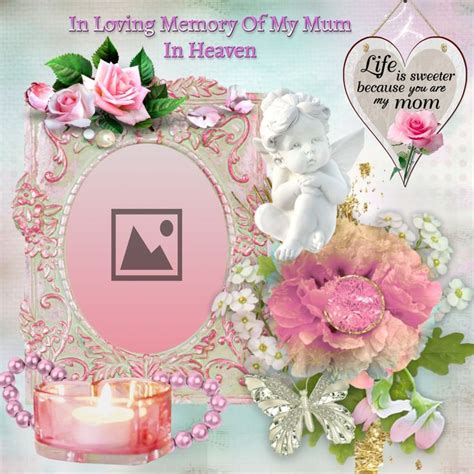 A Pink Frame With Flowers Candles And A Teddy Bear On It That Says In