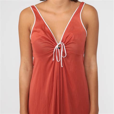 Vintage S Lingerie Slip Dress In Rust Orange Nylon Depop