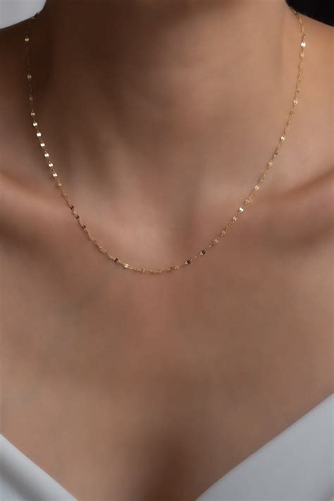 K Solid Gold Mirror Chain Necklace Glitter Chain Necklace Dainty