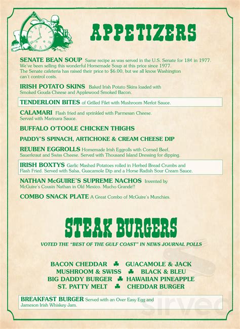 Mcguires Irish Pub Of Destin Menu In Destin Florida Usa