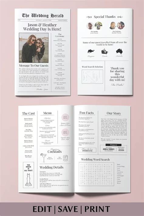 Wedding Program Template Editable Newspaper Template Wedding Etsy