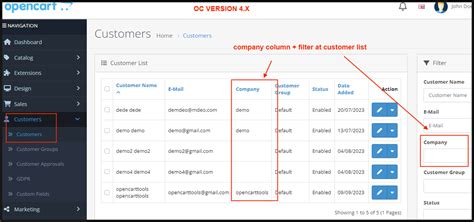 OpenCart Company Column Filter At Admin Customer List