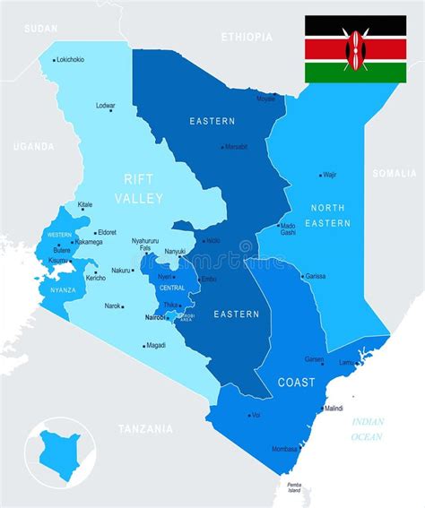 Kenia Mapa Y Bandera Ejemplo Detallado Del Vector Stock De