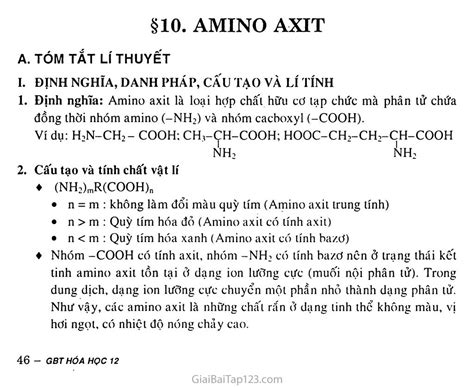 Giải bài tập Hóa 12 Bài 10 Amino axit