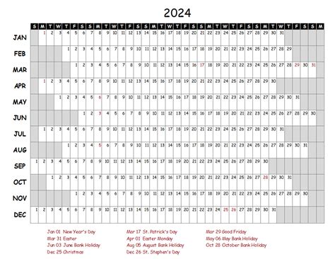 2024 Yearly Calendar With Holidays Printable One Page Printable