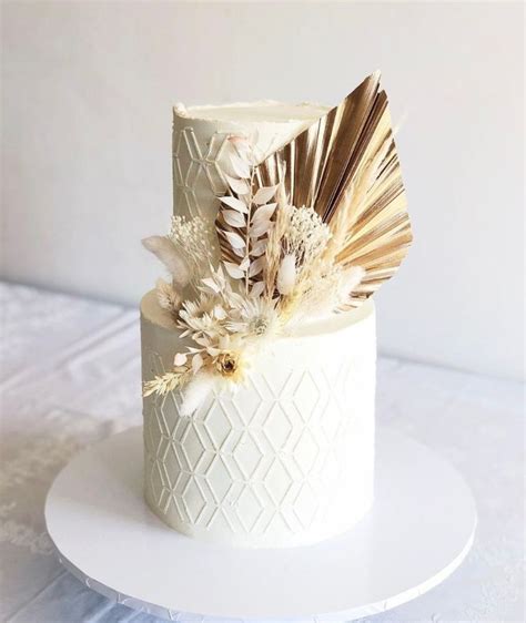 Gold White Dried Spear Palm Flower Cake Arrangement Flower Cake Topper