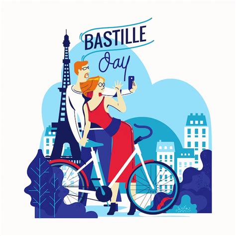 Illustratie Happy Bastille Day Flyer En Wenskaart Voor De Franse