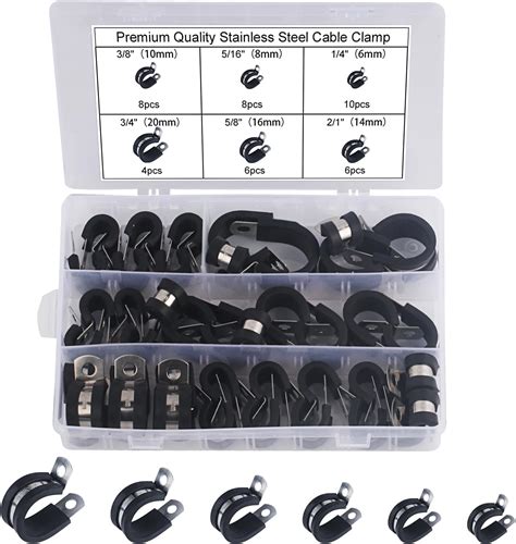 42pcs Cable Clamps Assortment Kit 6 Sizes 304 Stainless Steel Rubber