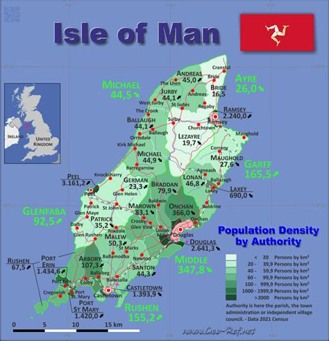 Map Isle Of Man Popultion Density By Administrative Division