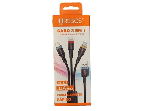 Cabo Usb Carregador Turbo Hrebos 3 Em 1 Hs 326 Click Importados Eletronicos