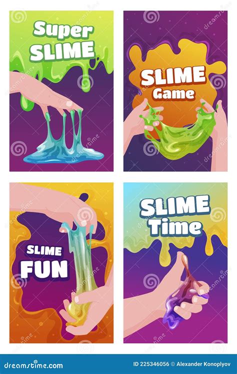 Collection Vertical Slime Poster Vector Flat Illustration Set Of