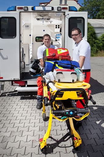 Paramedics Ambulance Medical Equipment Emergency Stretcher Stock Photo ...