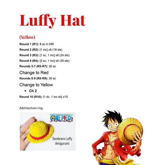 Pattern: Luffy Hat Amigurumi | Conceptos básicos de crochet, Patrón