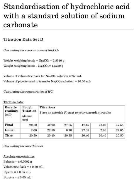 Solved Standardisation Of Hydrochloric Acid With A Standard Chegg