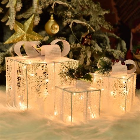 Bstge Christmas Lighted Gift Boxes Set Of Christmas Decorations For