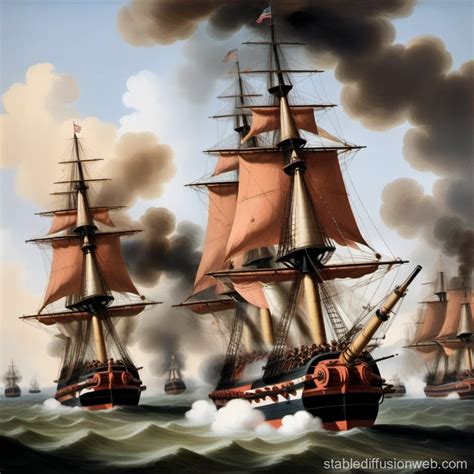 18th Century Ships In Broadside Cannon Battle Stable Diffusion Online