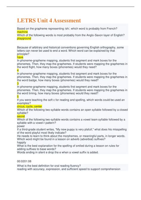 Letrs Unit 4 Assessment