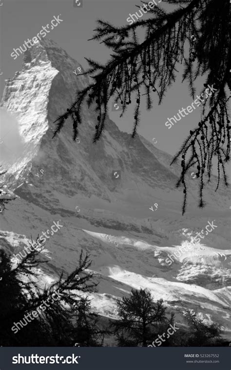 Picturesque Mountain Matterhorn Switzerland Black White Stock Photo